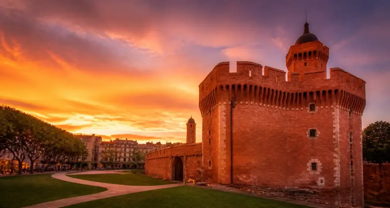 Le Castillet à Perpignan au coucher du soleil