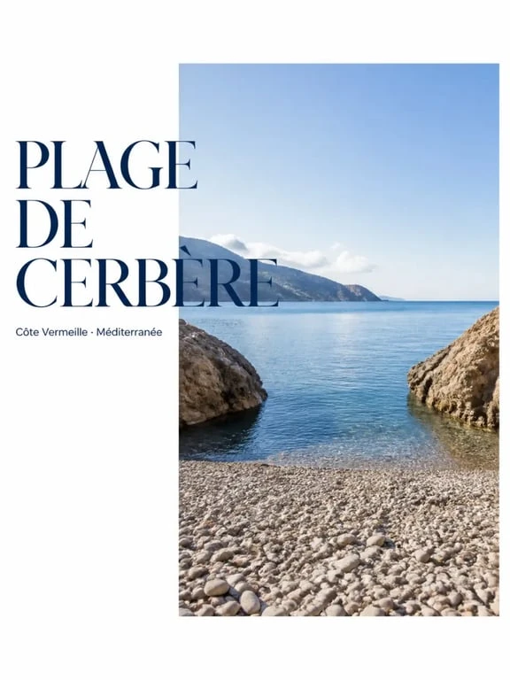 Plage de Cerbère au centre-ville avec galets et mer calme