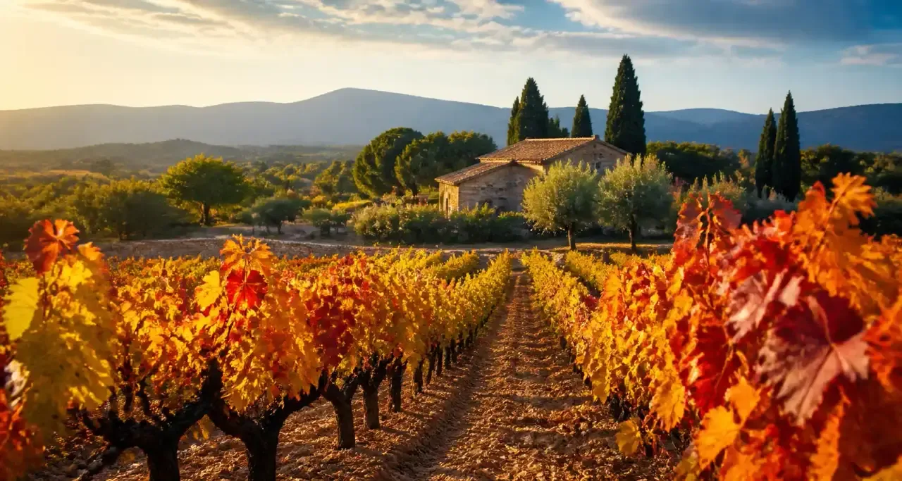 Vignoble du Roussillon en automne, mas catalan
