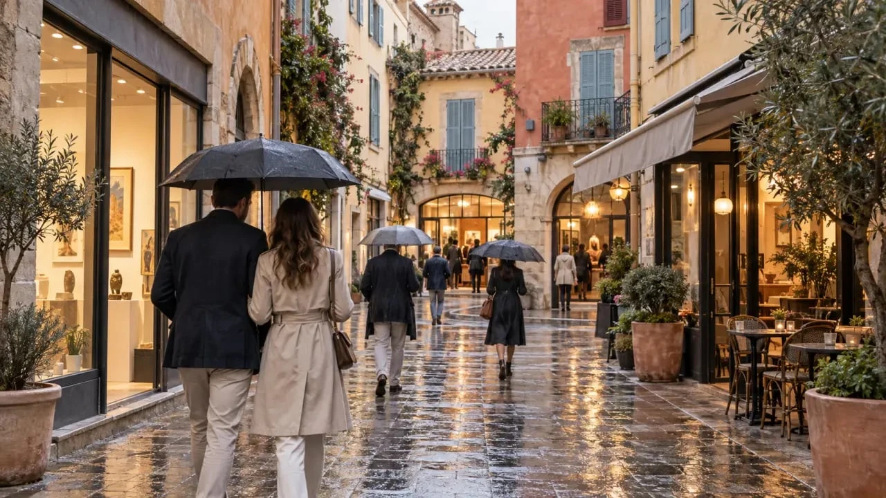 Que faire à Argelès-sur-Mer quand il pleut : rue catalane sous la pluie