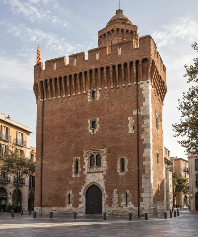 Visiter le Castillet de Perpignan : façade en briques rouges depuis la place de Verdun