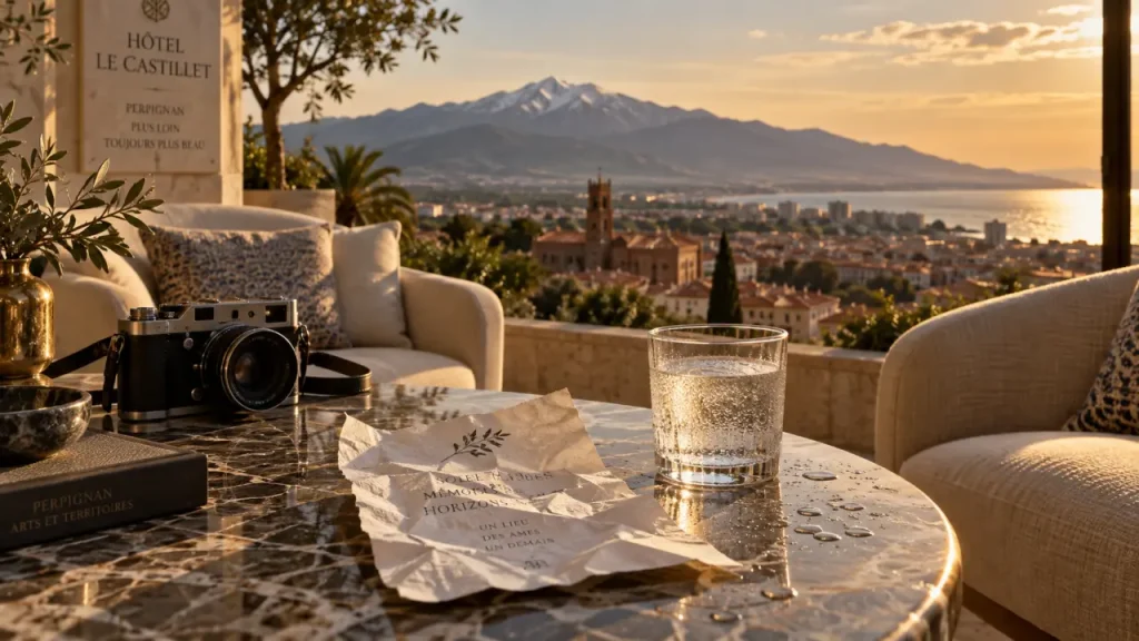 Terrasse hôtel perpignan luxe avec vue Canigou et mer