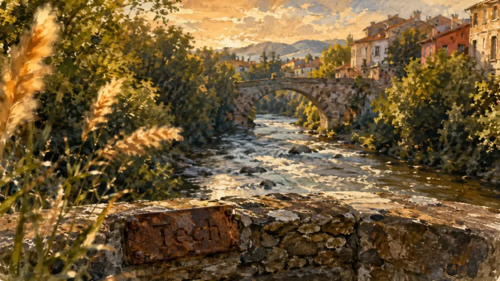 Le Tech fleuve : vue depuis le pont du Diable à Céret