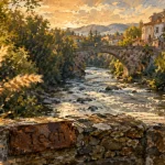 Le Tech fleuve : vue depuis le pont du Diable à Céret