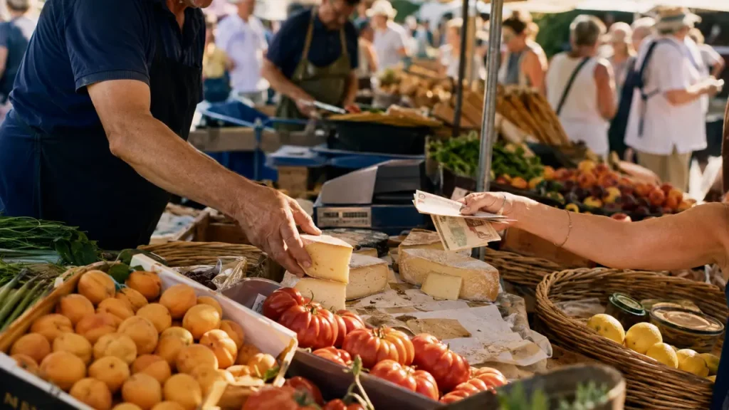 Marchés barcares : étal fruits et légumes du Roussillon au marché