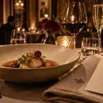 Restaurant gastronomique perpignan et alentours : assiette et salle feutrée