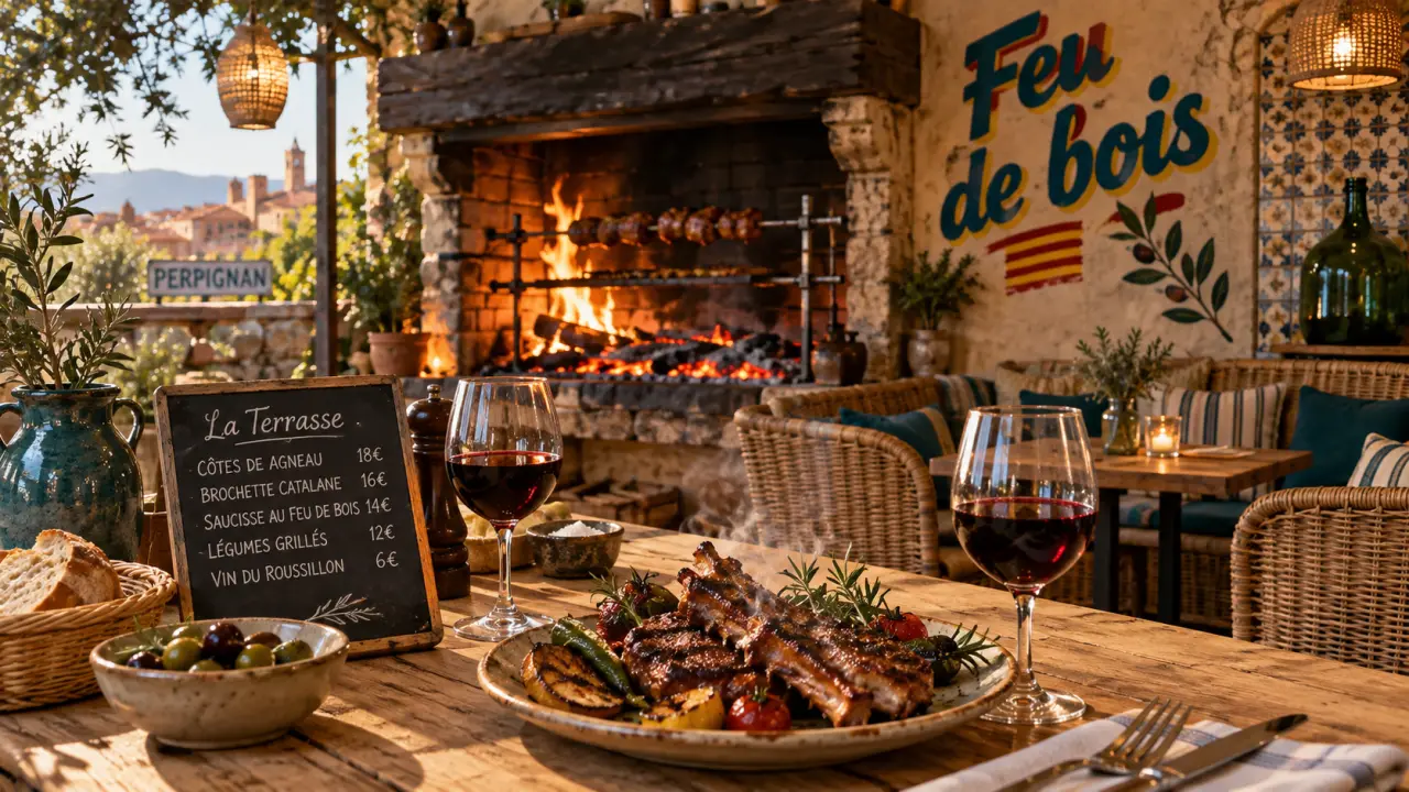 Restaurant insolite perpignan : feu de bois et grillades fumées sur terrasse