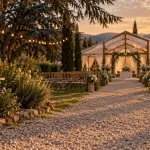 Les cedres bleus millas, orangerie et tente de réception au coucher du soleil