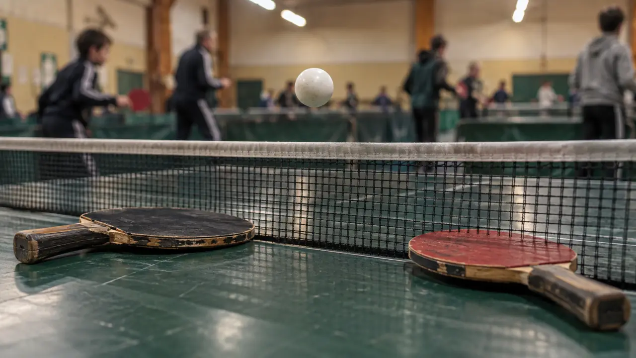 Perpignan Roussillon tennis de table en salle, table verte et filet
